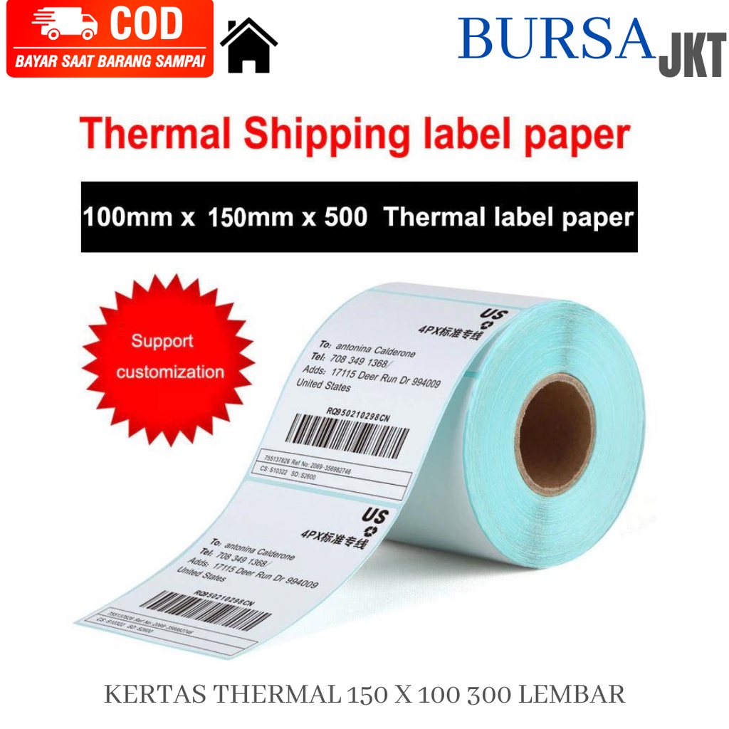 KERTAS THERMAL PAPER UKURAN 150 X 100 ISI 300 LEMBAR