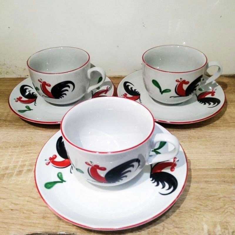 TEA SET KOPIN PORCELAIN AYAM JAGO ORIGINAL