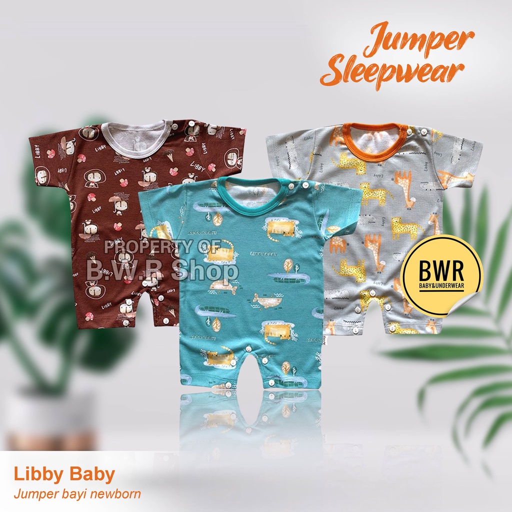 Libby Baby ROMPER HAZY Zoo Terbaru / Jumsuit Jumper Bayi Newborn Segiempat Pendek | Bwr