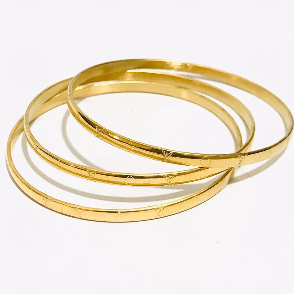 Gelang Keroncong Set Isi 3 Titanium Lapis Emas Anti karat GBT263-40-38-AMK