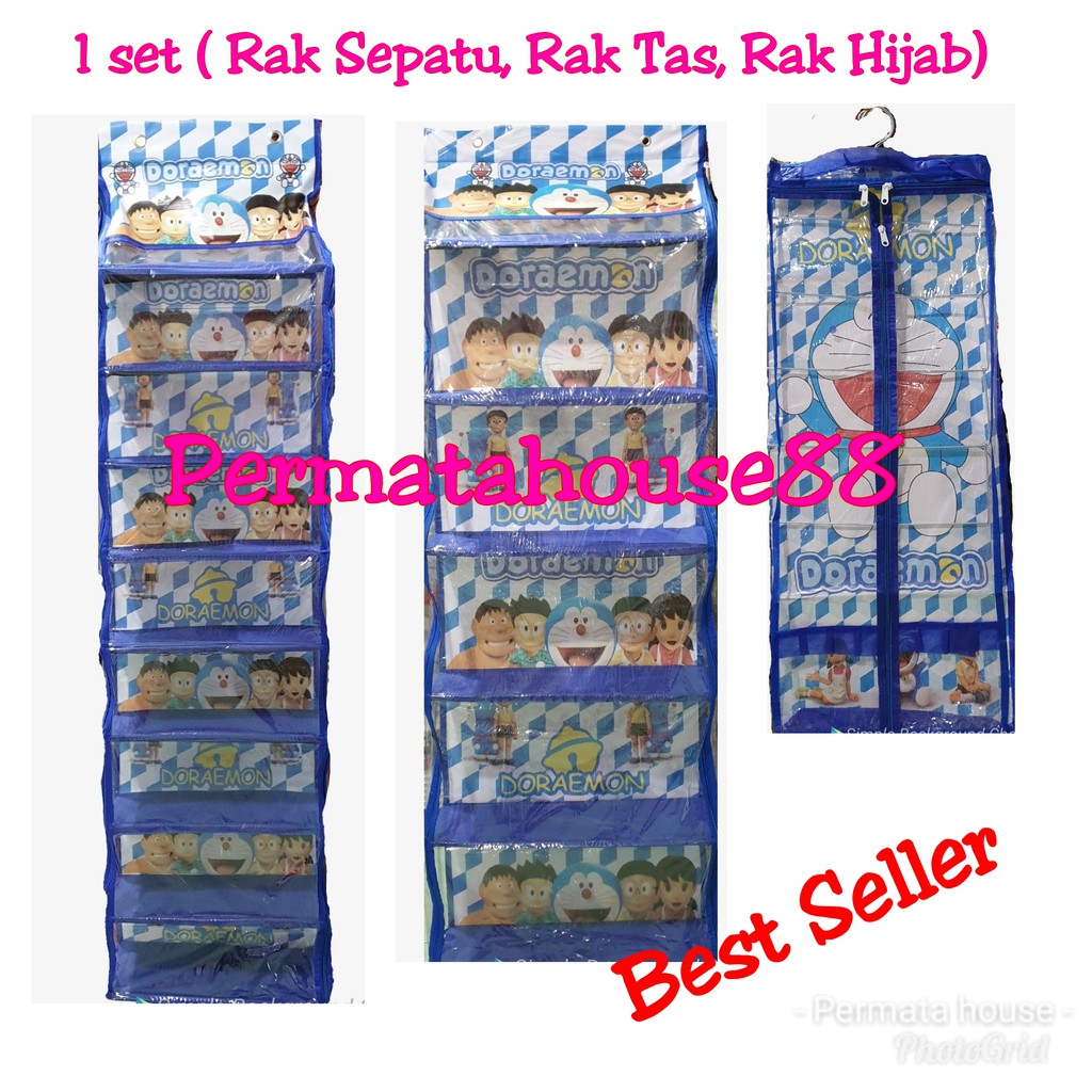 1 SET PAKET 3 in 1 Rak sepatu + rak tas + rak jilbab gantung full resleting