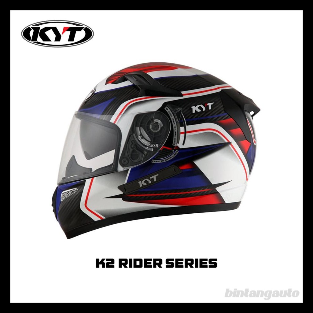 Helm Full Face KYT K2 Rider Super Fluo White carbon Black Blue