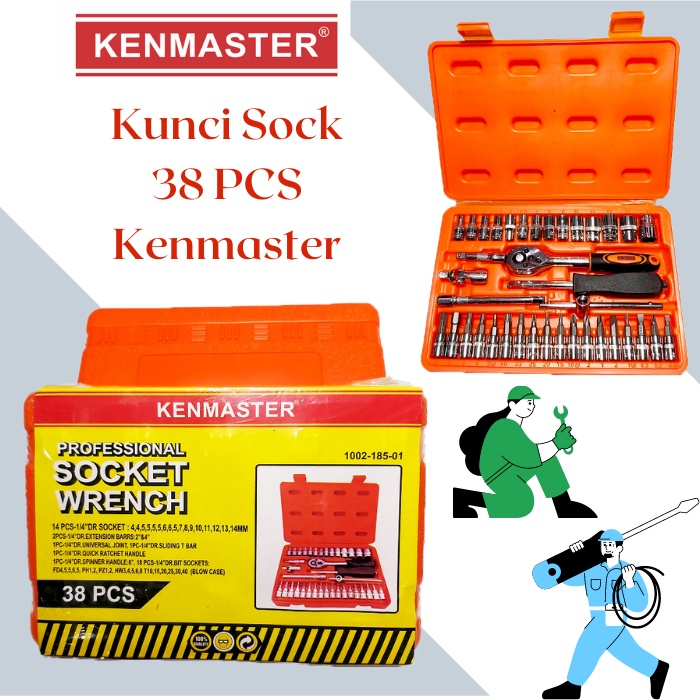 Kunci Shock Kenmaster Premium 38 Pcs - Kunci Set Sok Sock Shocket Obeng Wrench Kenmaster Original 38 pcs