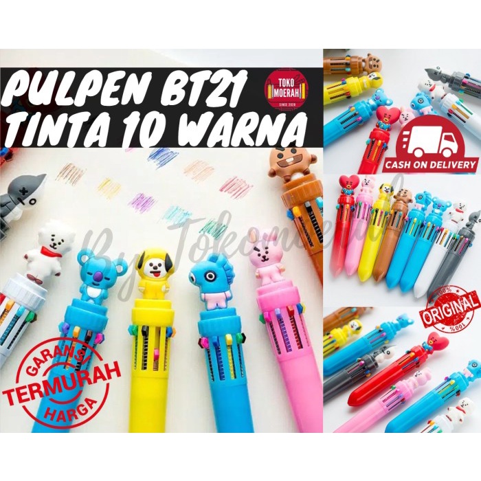 

MURAH BOLPEN BT21 / PULPEN BT21 / PEN GEL LUCU KARAKTER BT21 TINTA 10 WARNA - Merah