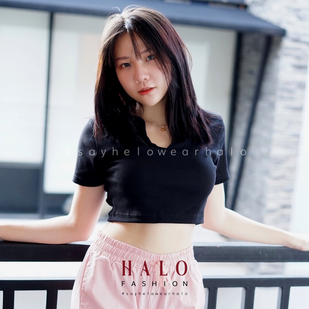 [HaloFashion] Megan Sexy Polo Crop Top Basic Top Korean Fashion