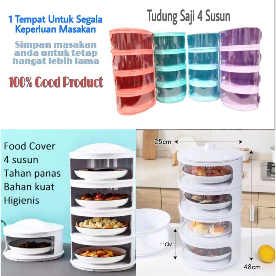 [4 SUSUN] TUDUNG SAJI MULTI STORAGE 4 SUSUN WARNA WARNI / FOOD COVER RAK MAKANAN / TEMPAT MAKANAN