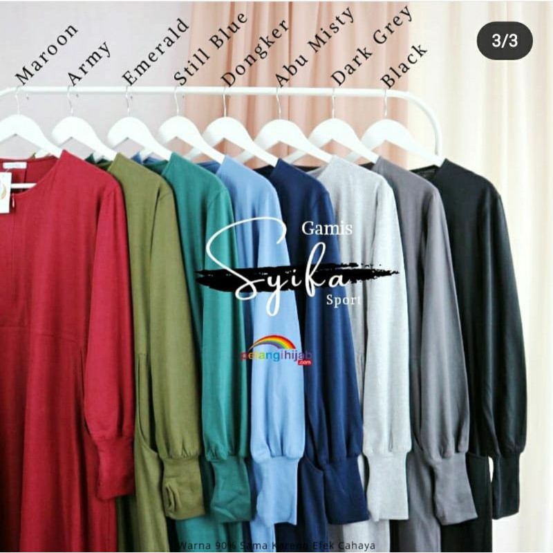 PelangiHijab Gamis Syari Sport Manset Kaos Busui Grey Navy Hitam Emerald Biru Army Abu Misty Maroon