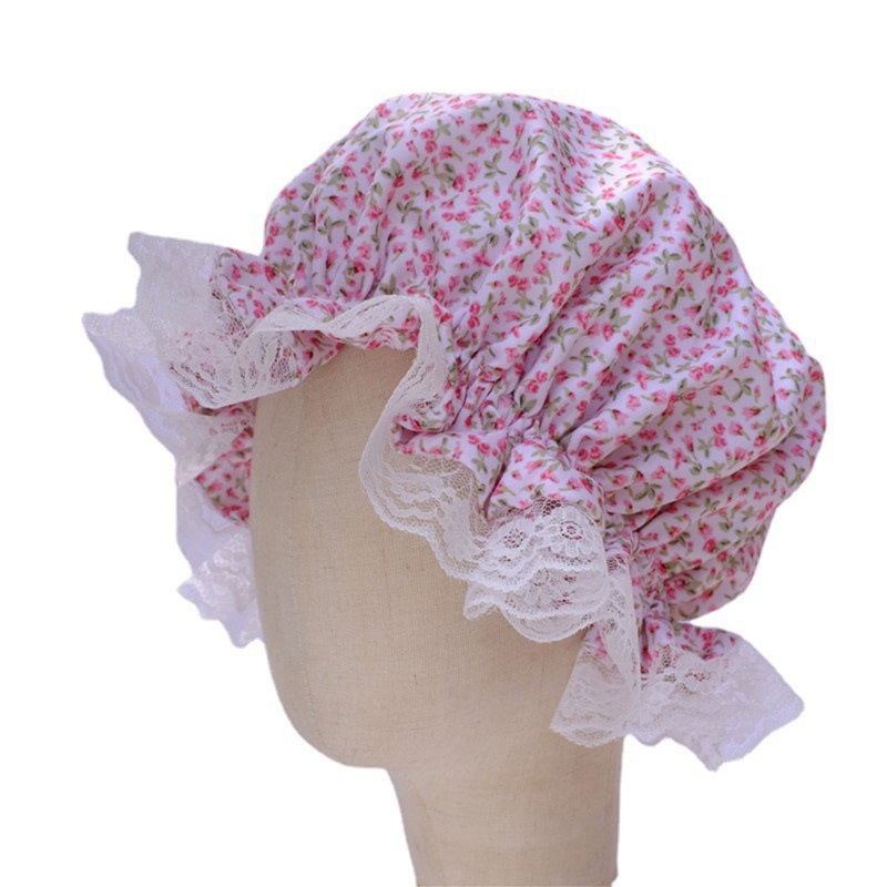 Mary Topi Bonnet Bayi / Anak Perempuan Print Bunga Hem Renda Ruffle Elastis Gaya Vintage