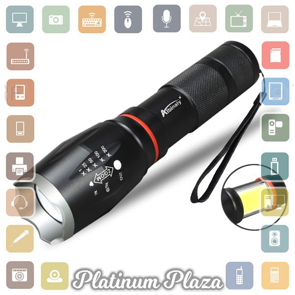 TaffLED Senter LED Torch Cree XM-L T6 8000 Lumens - E17 COB - Black`NPJZNI-