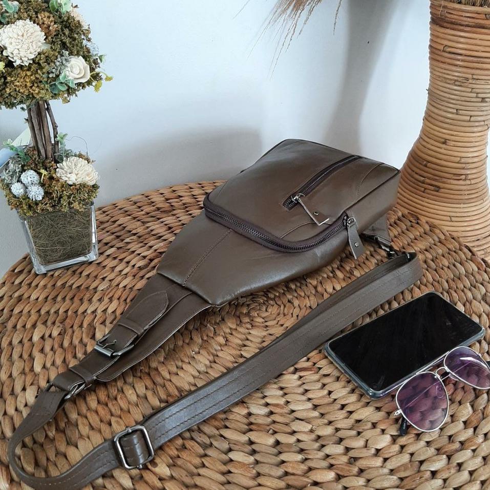 ognb Tas Pria Kulit Asli Full Up, Tas PUnggung Outdoor Pria Keren style 2021 Slimbag Kulit Original