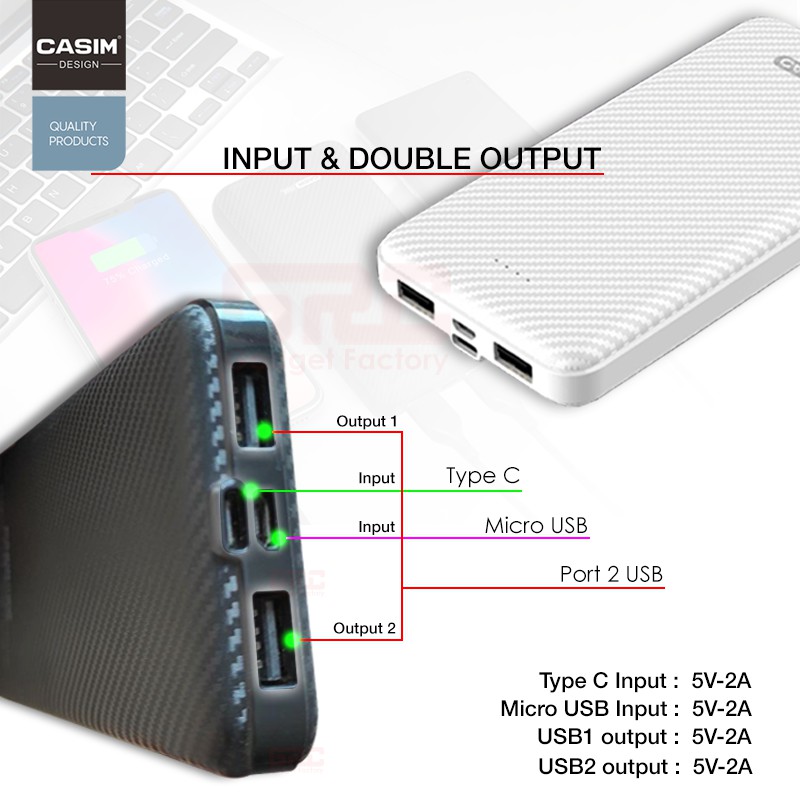 CASIM Powerbank 10000mAh Ultra-Thin Polymer Power Bank