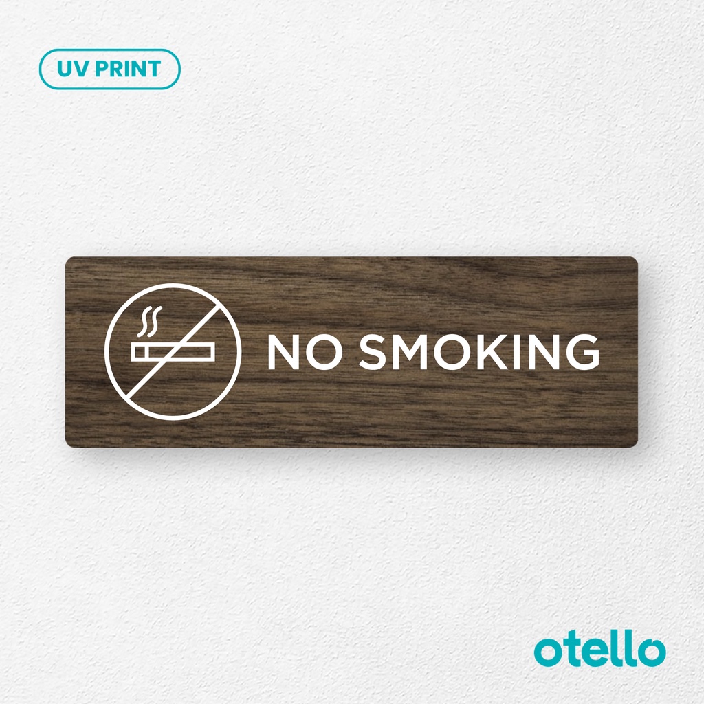 Otello - Papan No Smoking Sign Board Kayu Print Papan Wooden Peraturan Larangan Label Sticker Ruangan