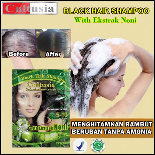 TERBARU cultusia black hair shampo noni sachet shampo penghitam rambut beruban alami terbaik instan 