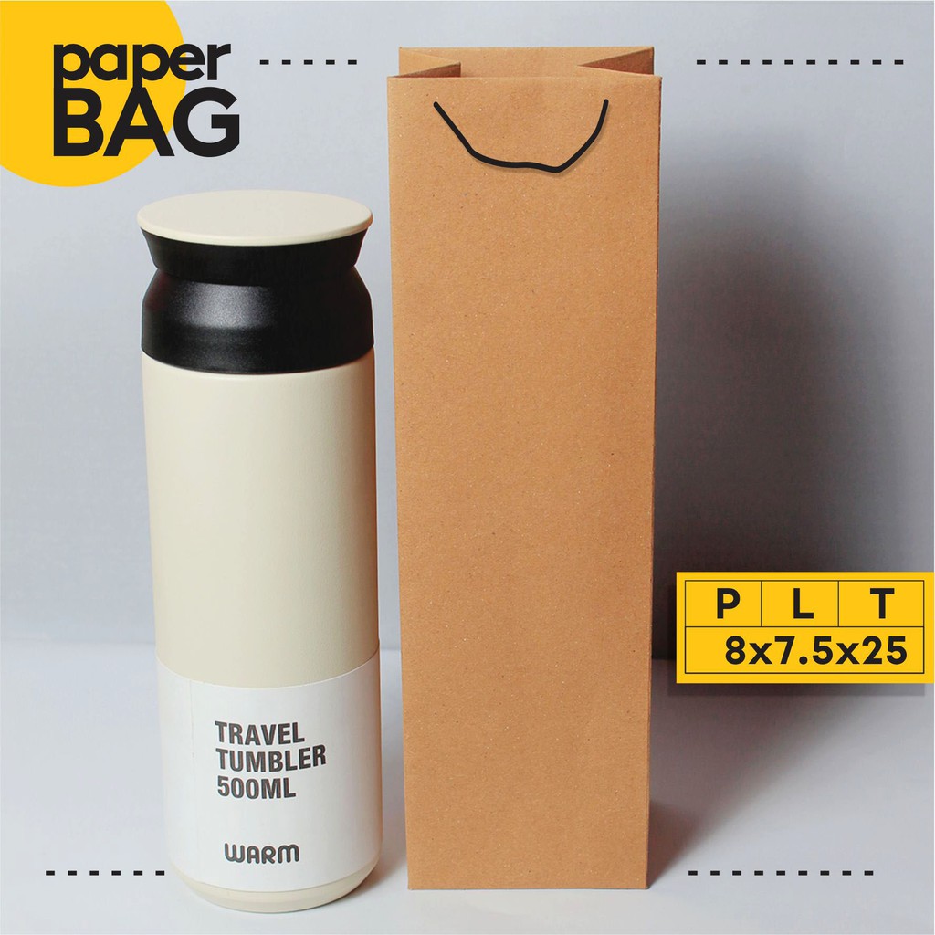 

paperbag 8x7.5x25 kotak TUMBLER craft coklat polos paper bag 150 grm
