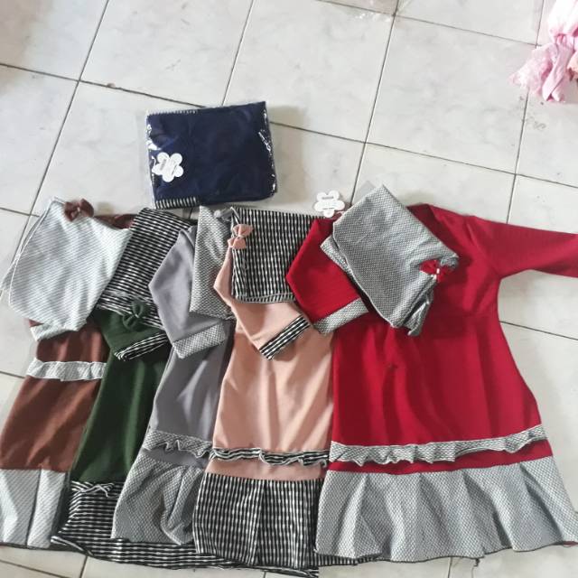 RV 11 Gamis Anak 1 Set ( gamis + Jilbab ) Fashion Muslim Anak Pakaian Anak Dari Konveksi
