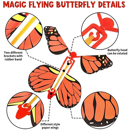 Mainan Butterfly Terbang Magic Portable Dengan Karet Gelang Buka Otomatis Warna Acak Untuk Hadiah