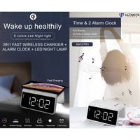 ULTIMATE POWER 3 IN 1 FAST WIRELESS CHARGER + ALARM CLOCK + LED NIGHT LAMP