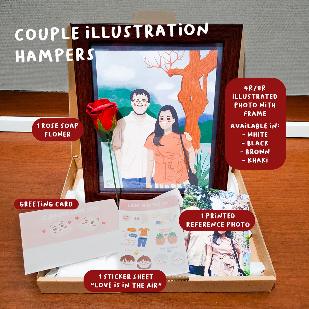 

Couple Illustration Hampers | Hadiah / Kado Anniversary, Valentine, Pernikahan / Wedding