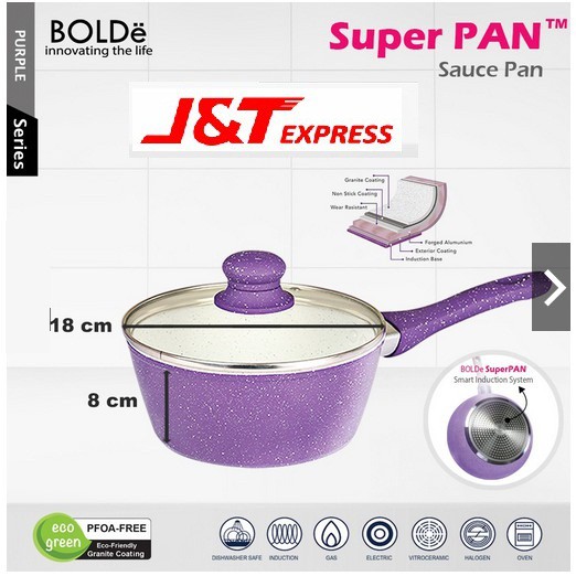 Super Pan Keramik BOLDe purple Sauce Pan 18 cm plus penutup kaca