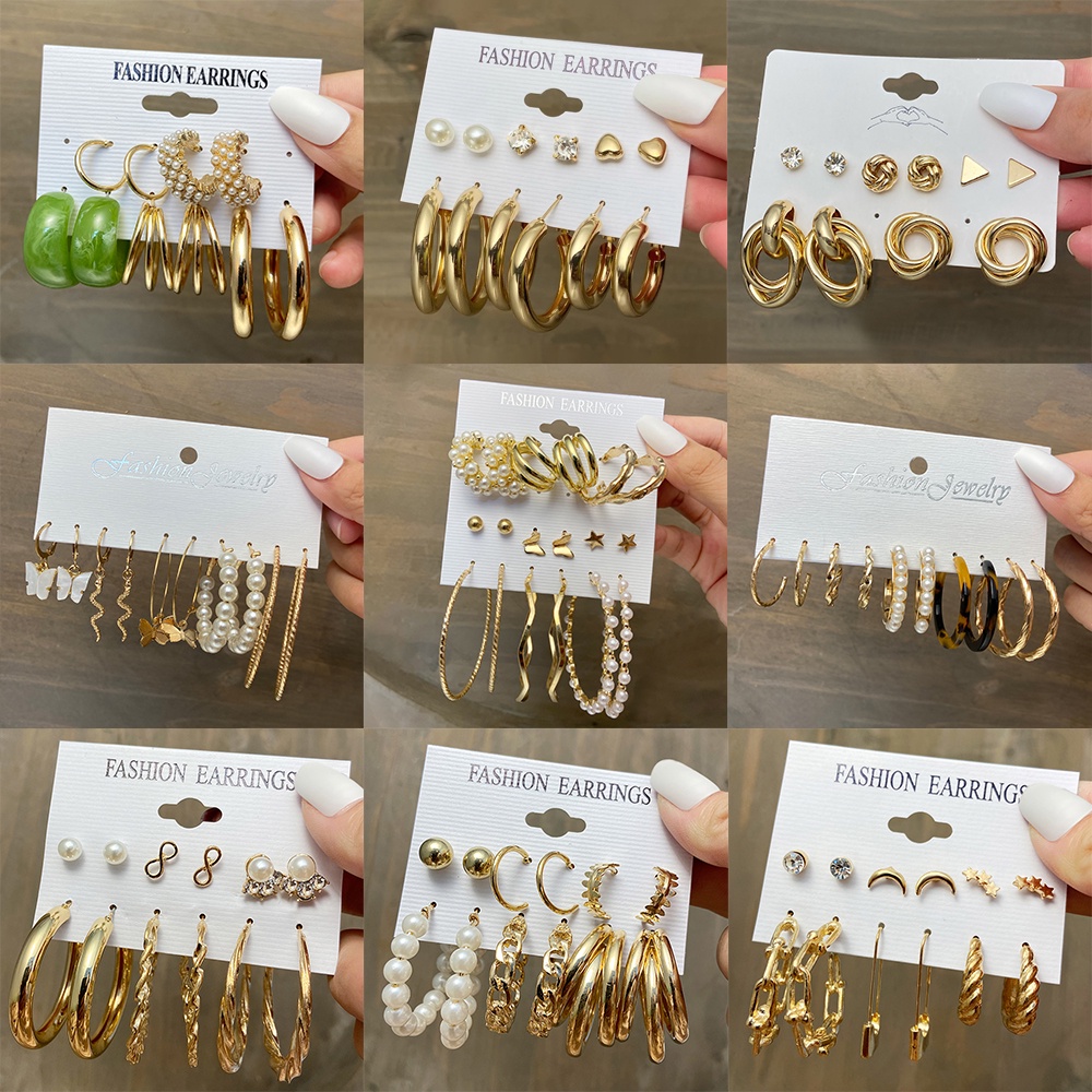 YEEZII Korean Fashion Pearl Gold Earring Set Crystal Acetic Acid Elegant Stud Earring Women Accessories Gift