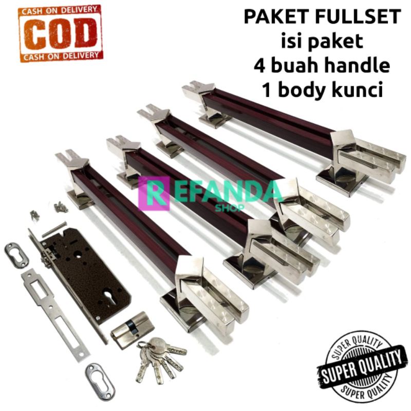 tarikan pegangan gagang handle pintu rumah minimalis panjang 40cm dan 60cm warna maron fullset kunci