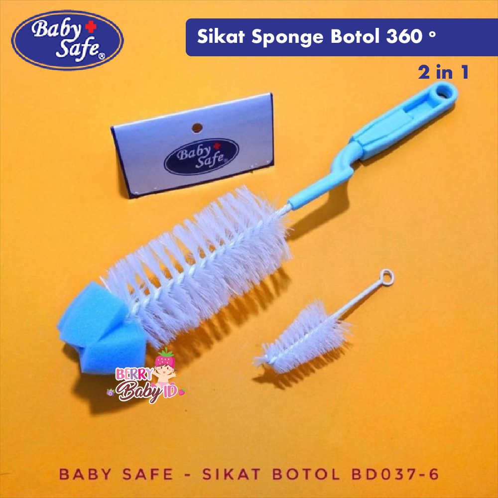 Baby Safe Rotated Bottle Brush With Sponge Sikat Botol Susu Bayi Berry Mart