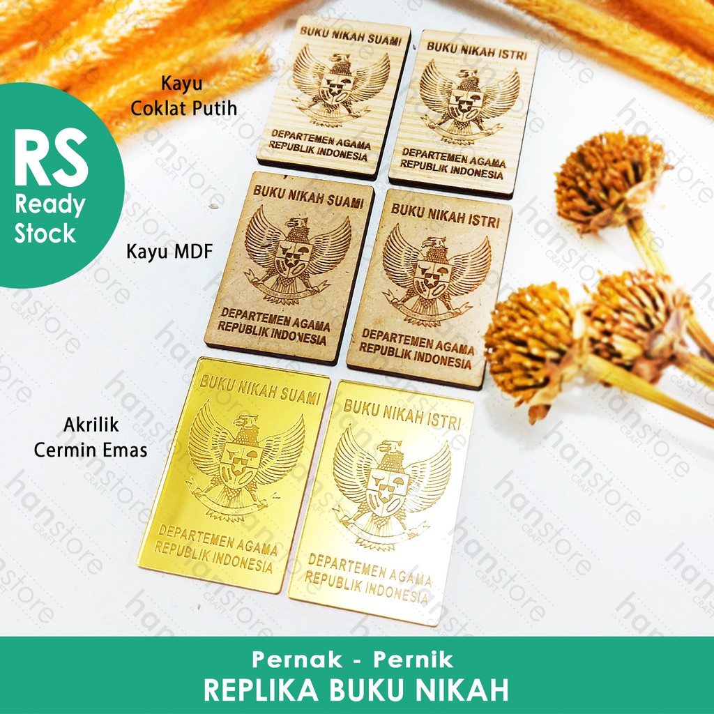 RS Replika Buku Nikah Suami &amp; Istri (Satuan) Akrilik Cermin Emas / Perak Dekorasi Mahar