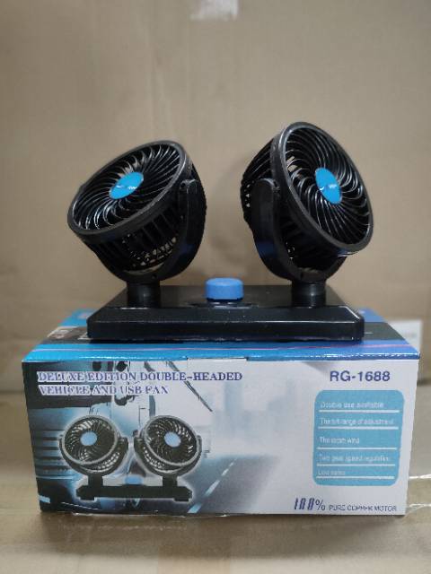 Kipas Mobil Ganda 12V/24V/USB Double Fan Car Port 12V/24V/USB