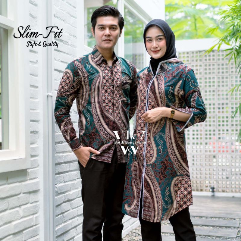 Batik Tunik Couple Modern Set Pakaian Couple Kemeja Batik Panjang Tunik Batik Wanita Batik Couple