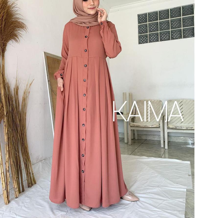 SOM-841 Kaima Gamis Murah Terbaru 2020 Gamis Remaja Polos Lengan Panjang Full Kancing Depan Busui Tr