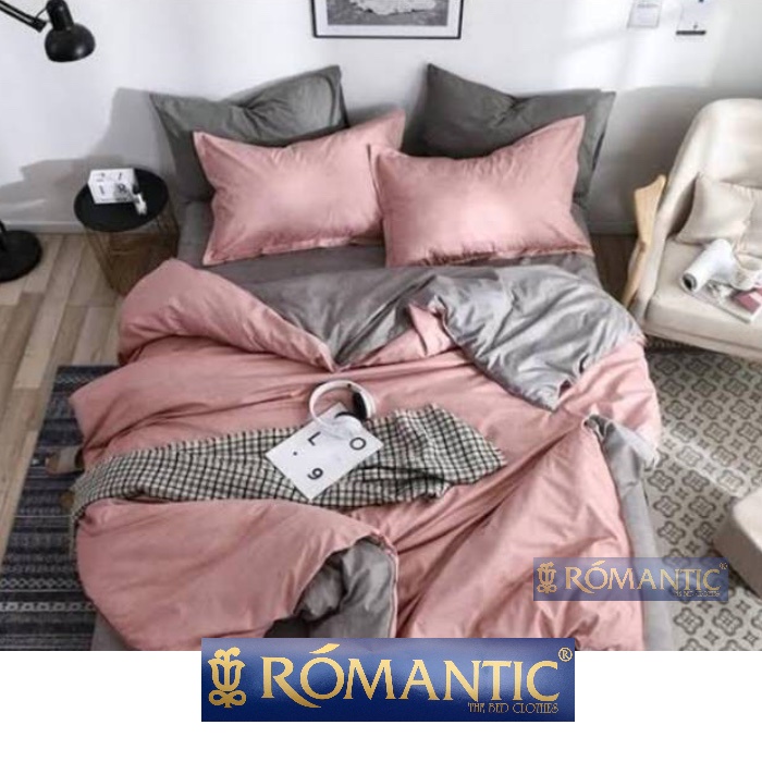 Two Tone Bedcover Sprei Dusty Pink x abu tua ROMANTIC Katun jepang