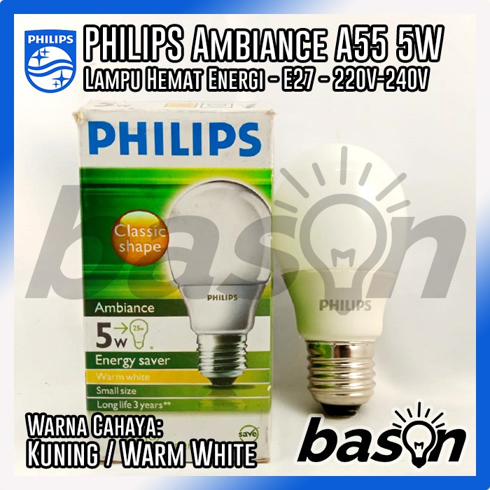 PHILIPS Ambiance A55 5W E27 - Lampu Hemat Energi - Putih atau Kuning