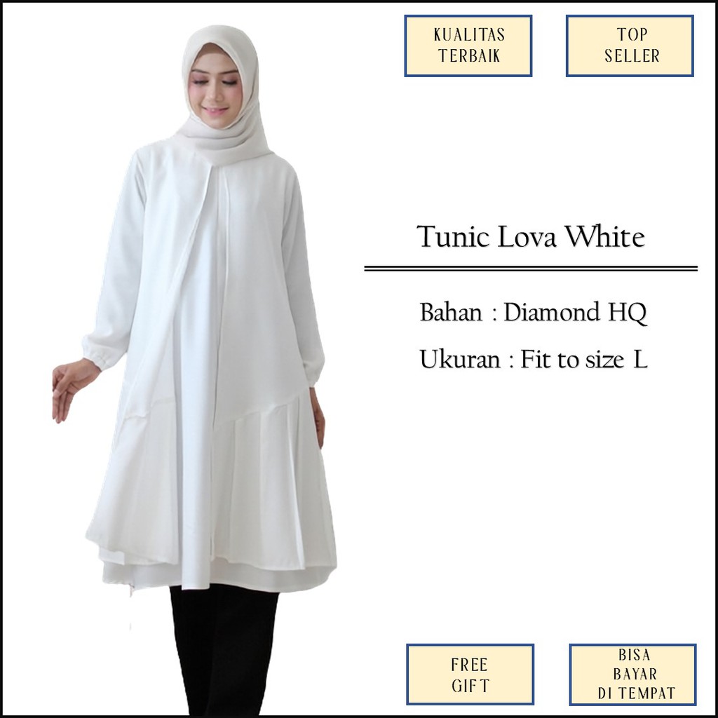 Baju Atasan Tunik Tunic Putih Tulang Broken White Bahan Diamond Polos Busui Friendly Size L M1199