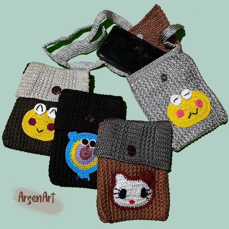 TAS SELEMPANG ANAK RAJUT  KARAKTER LUCU  MINI KNIT BAG