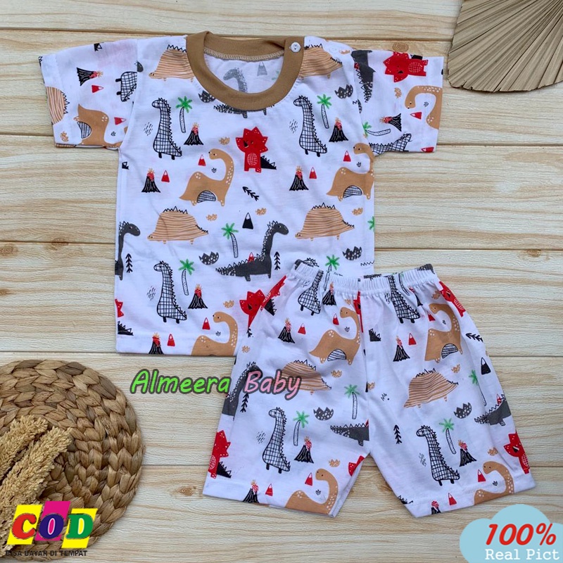 Setelan Baju Bayi Lengan Pendek Motif Dino Anak Usia 3-12 Bulan Almeera Baby and Kids