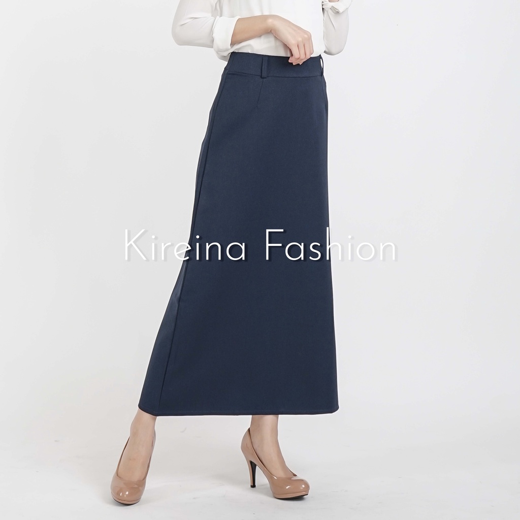 Rok A Span Polos Rok Panjang Wanita Rok Kerja Wanita Rok Kantor Wanita Rok Panjang Polos Maxi Skirt-NAVY