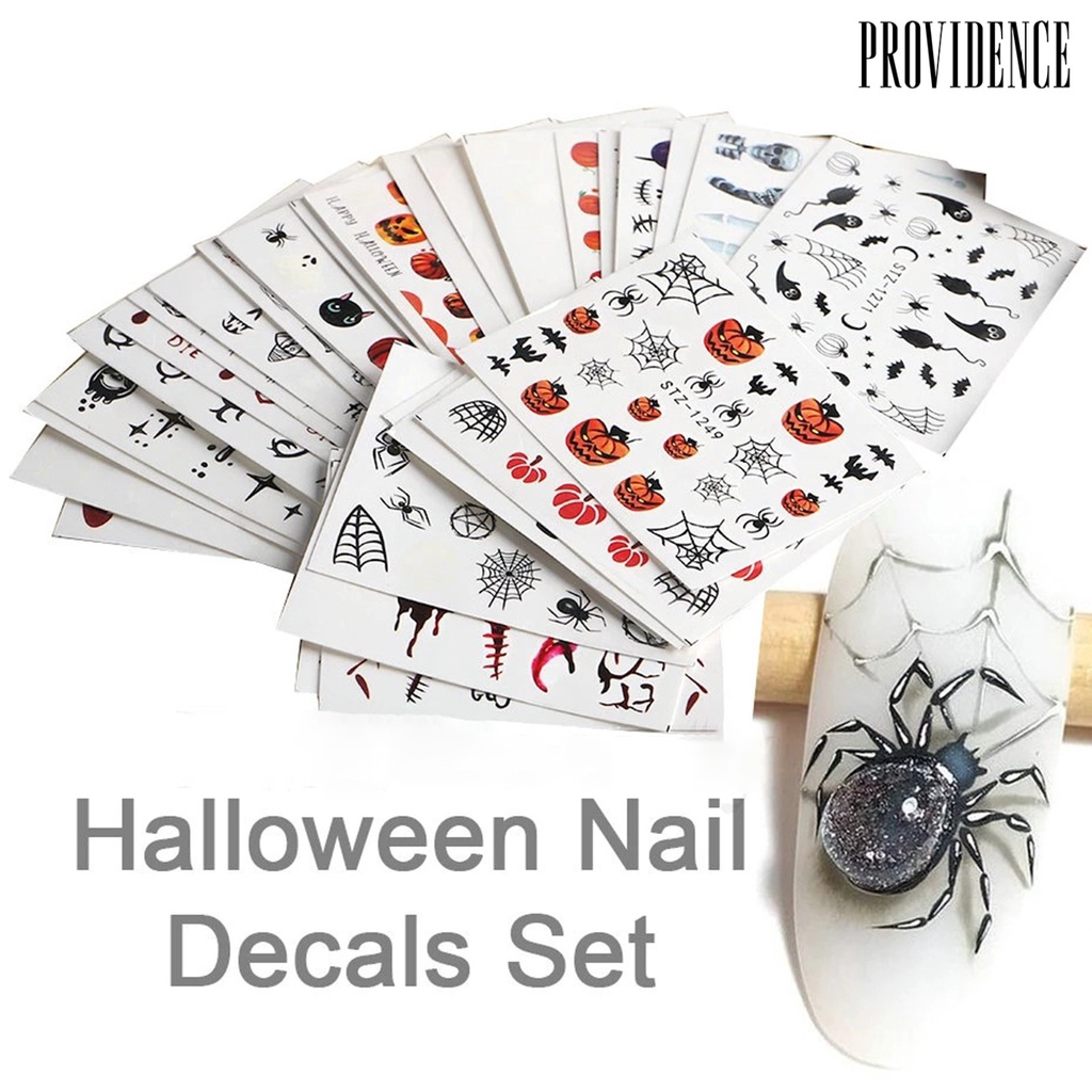 24 Pcs Stiker Kuku Motif Halloween Efek Indah Tahan Lama Removable Untuk Nail Art