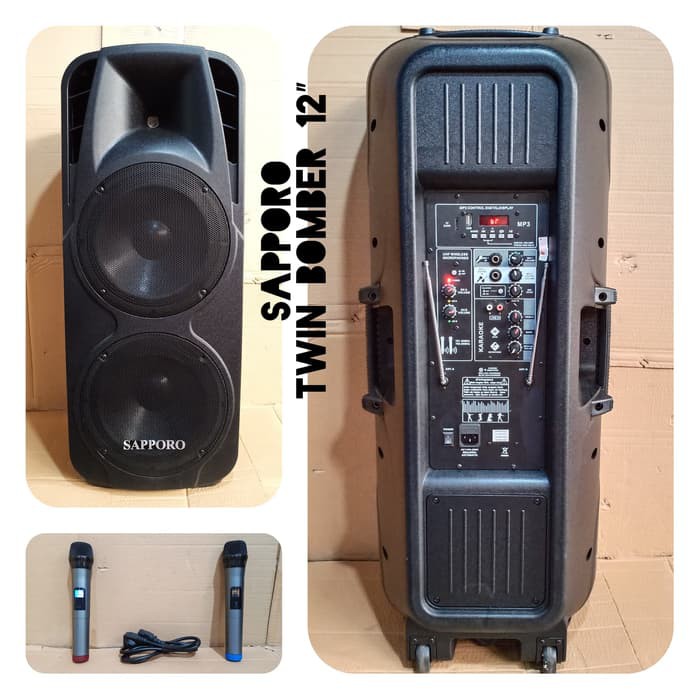 speaker aktif portable 12 inch double speker saporo bluetooth twin bomber aktiv portabel