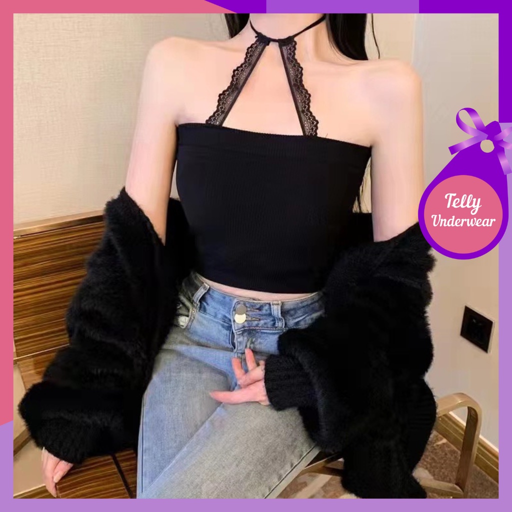 TELLY ➡️ 260 Tanktop Import Kemben Crop Tali Ikat Leher Pakaian Wanita Korean