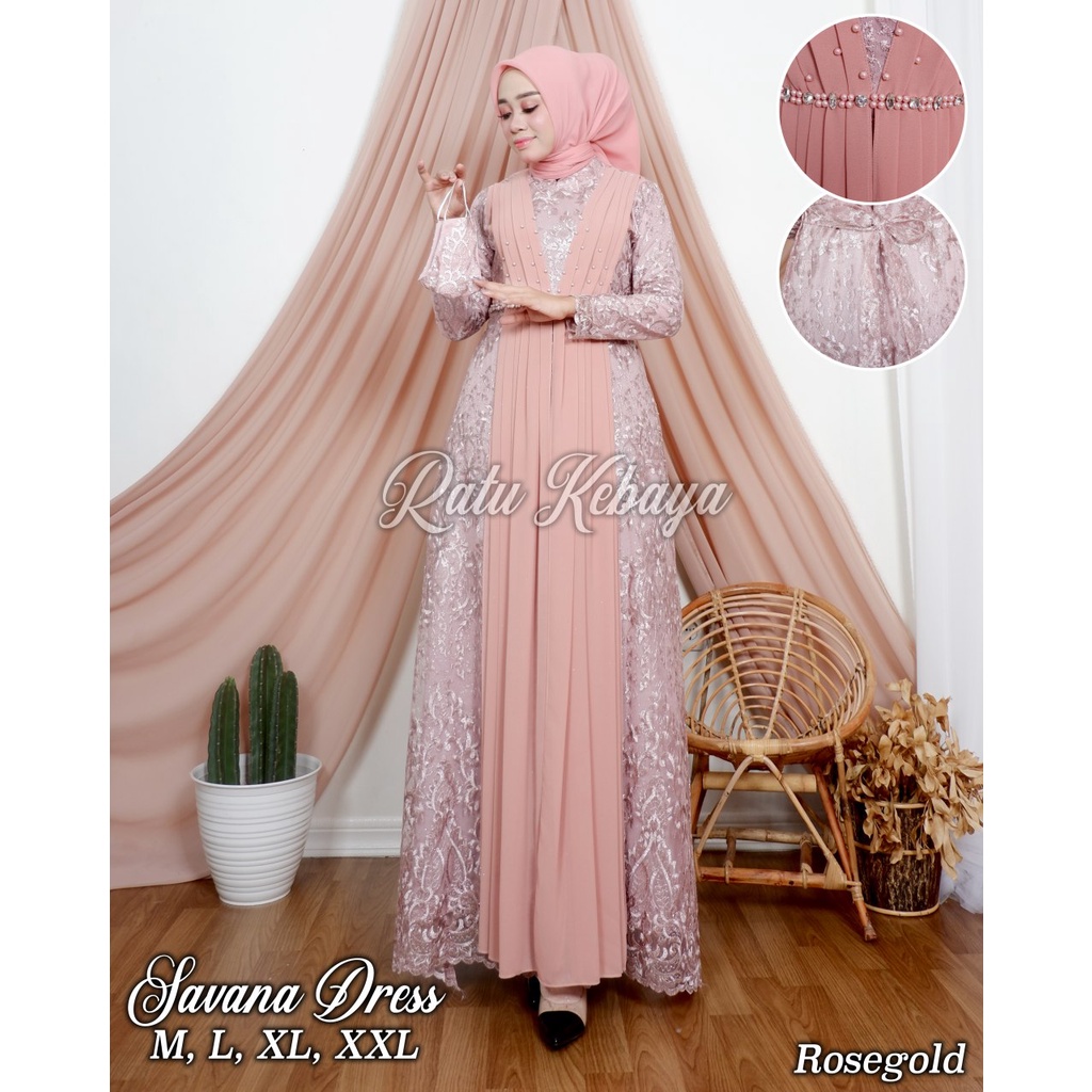 SAVANA DRESS / GAMIS BRUKAT / OUTFIT BAJU PESTA KEKINIAN / BAJU GAMIS MODERN / RATU