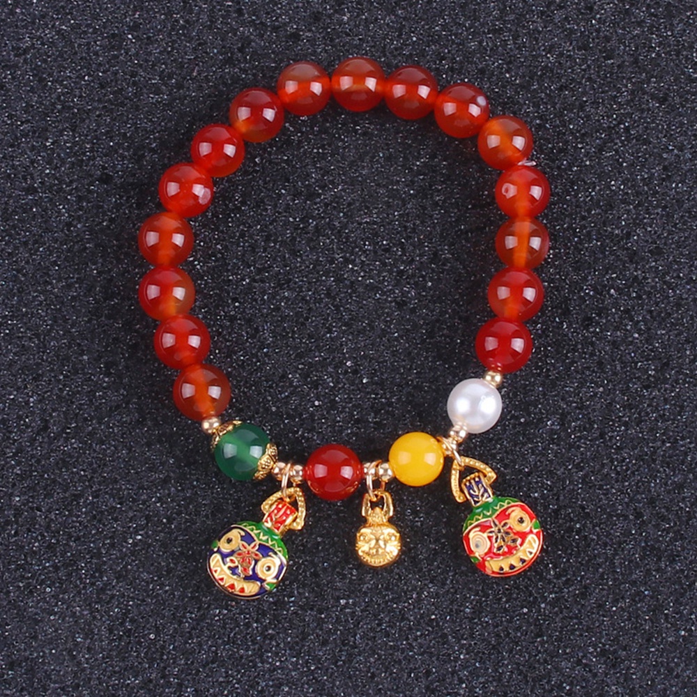 【COD Tangding】Gelang Tangan Emas Hias Batu Giok Agate Biru Untuk Wanita