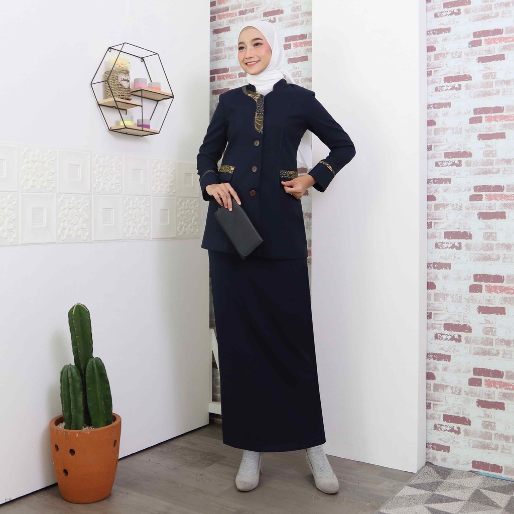 BLAZER WANITA B&amp;V  LYNELLE / Seragam PNS / Baju PDH PNS Wanita / Baju Dinas Pemda Wanita / Baju Khaki PNS Wanita / Seragam ASN Wanita / Baju Guru Wanita - 7011 NAVY / DONGKER