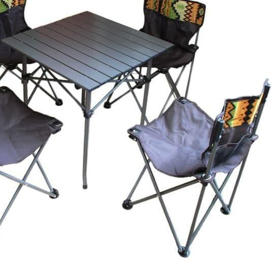 Color : A - 1 Square Table+4 Chairs BETTY Tables Outdoor Folding Table and Chair Set Wild Portable Barbecue 3-7 Piece Set Household Aluminum Table and Chair Combination