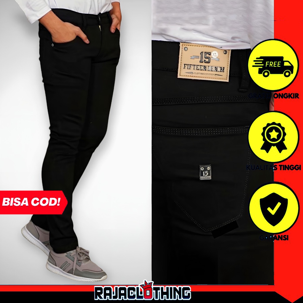 RCL - FIFTEEN DENIM Celana Jeans Panjang Pria Slim Fit Stretch Hitam / Celana Jeans Panjang Skinny Semi Slim Fit Cowo/Cowok/Pria Bahan Strech Mura | Jeans Pria Laki Laki Dewasa