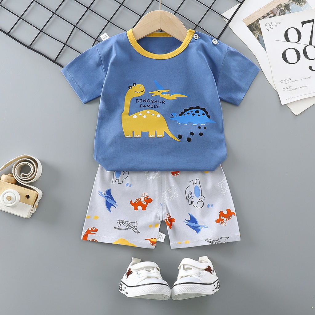 Setelan Pakaian Baju Anak Bayi Perempuan Laki Laki Lengan Pendek umur 1 - 5 tahun