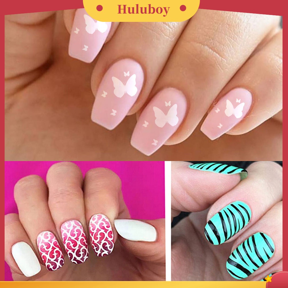 Huluboy Huluboy♡ 24pcs / Set Stiker Kuku Motif Hollow Bergelombang Untuk Manicure