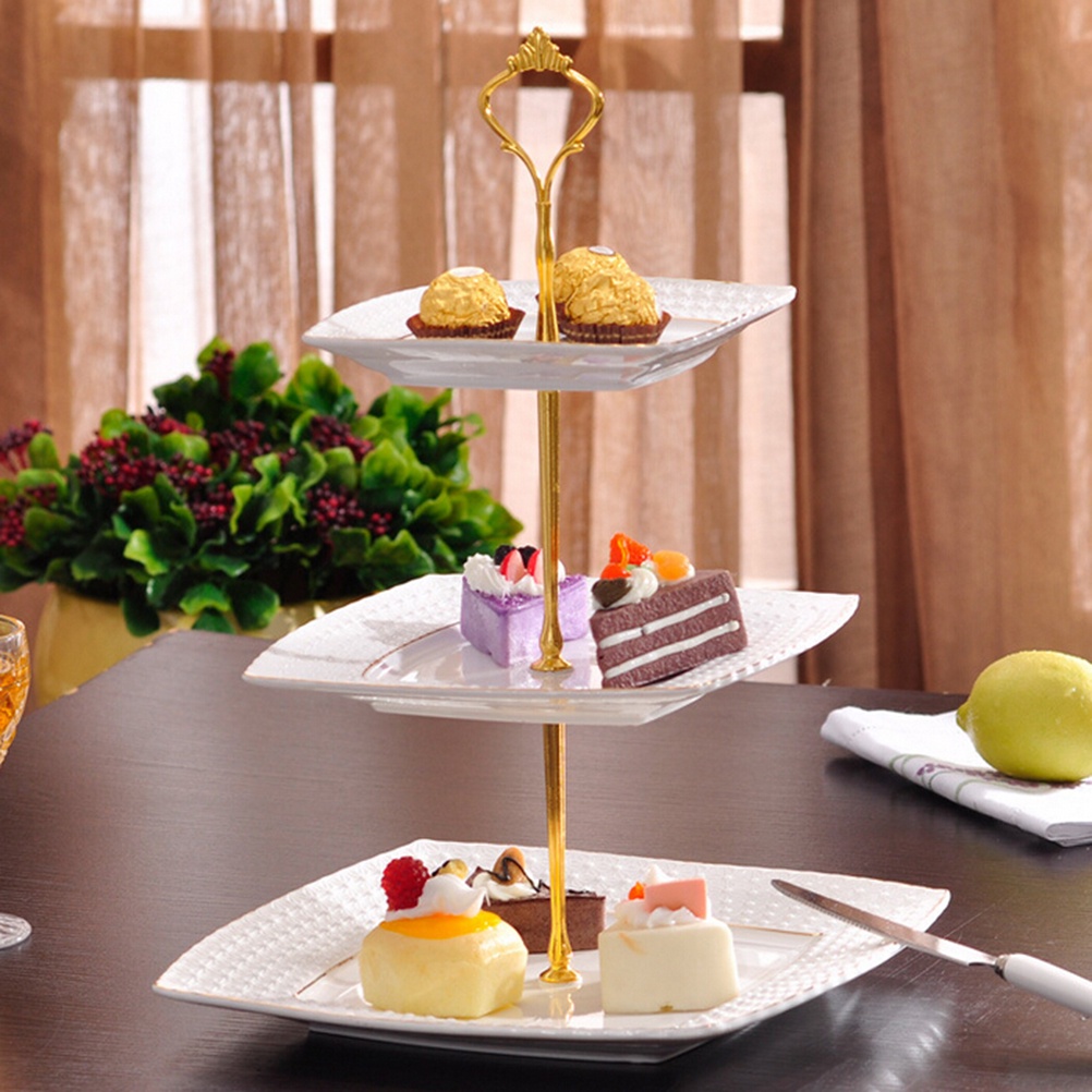 {LUCKID}1set New 3 or 2 Tier Cake Plate Stand Handle Fitting Hardware Rod Plate Stand