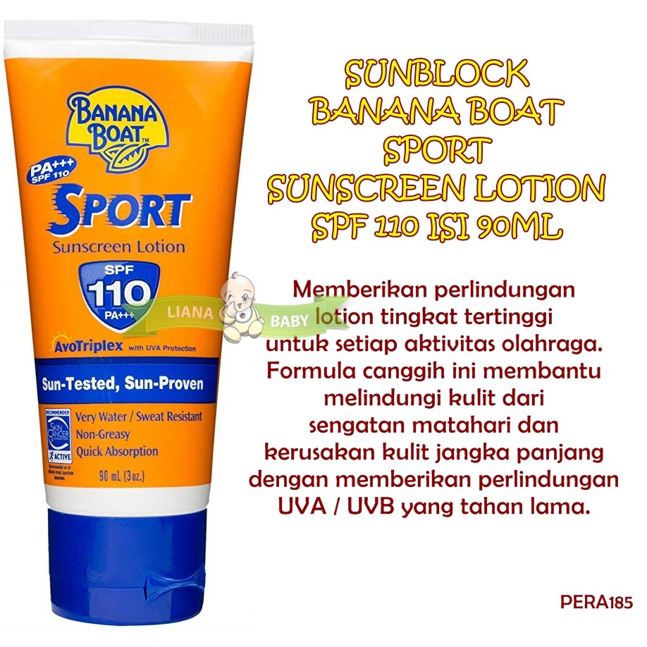 PERA185 TABIR SURYA SUNBLOCK BANANA BOAT SPORT SUNSCREEN LOTION SPF 110 ganti jd 50+ ISI 90ML exp bln 6 2025