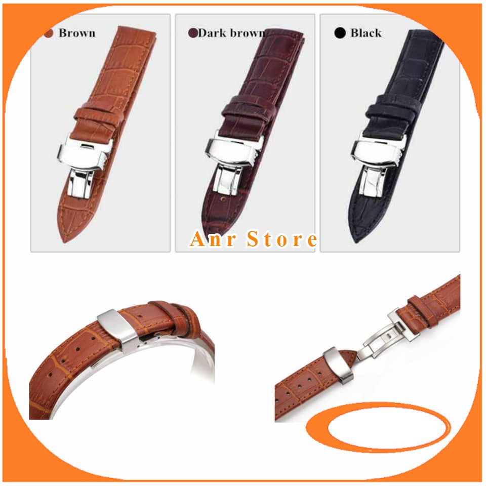 Tali Jam Tangan Kulit Asli Model Butterfly Clasp Buckle Sambung Free Pen
