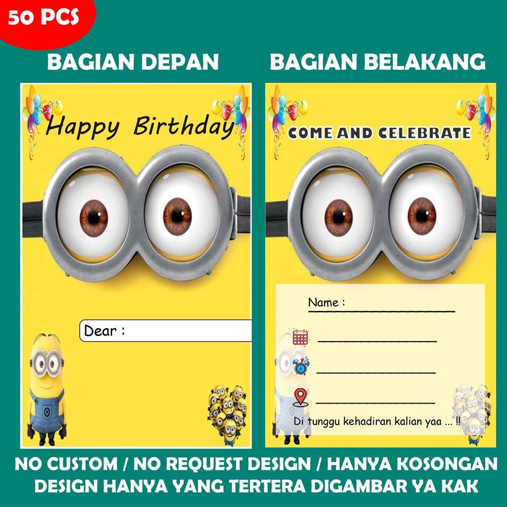 Undangan ulang tahun Design 15 No custom / undangan ultah / undangan cetak / cetak undangan kartu un